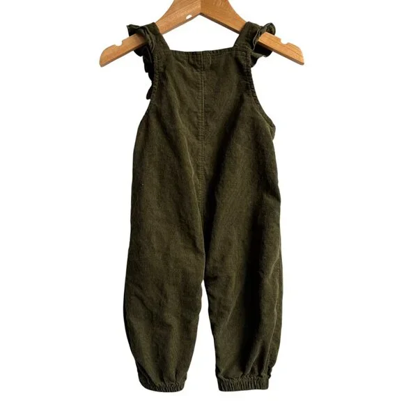 Angel Dear Ruffle Corduroy Overalls Chive Green 6-12 months - Picture 3 of 3